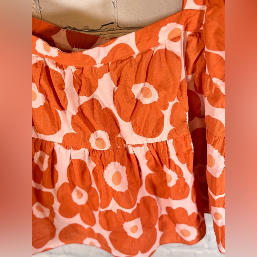 Jacquie The Label In Bloom Poppy Orange Pink Flutter Sleeve Retro Babydoll Top M View 3